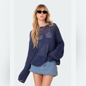 Edikted Seeing Stars Oversized Knit Sweater Blue Size Small